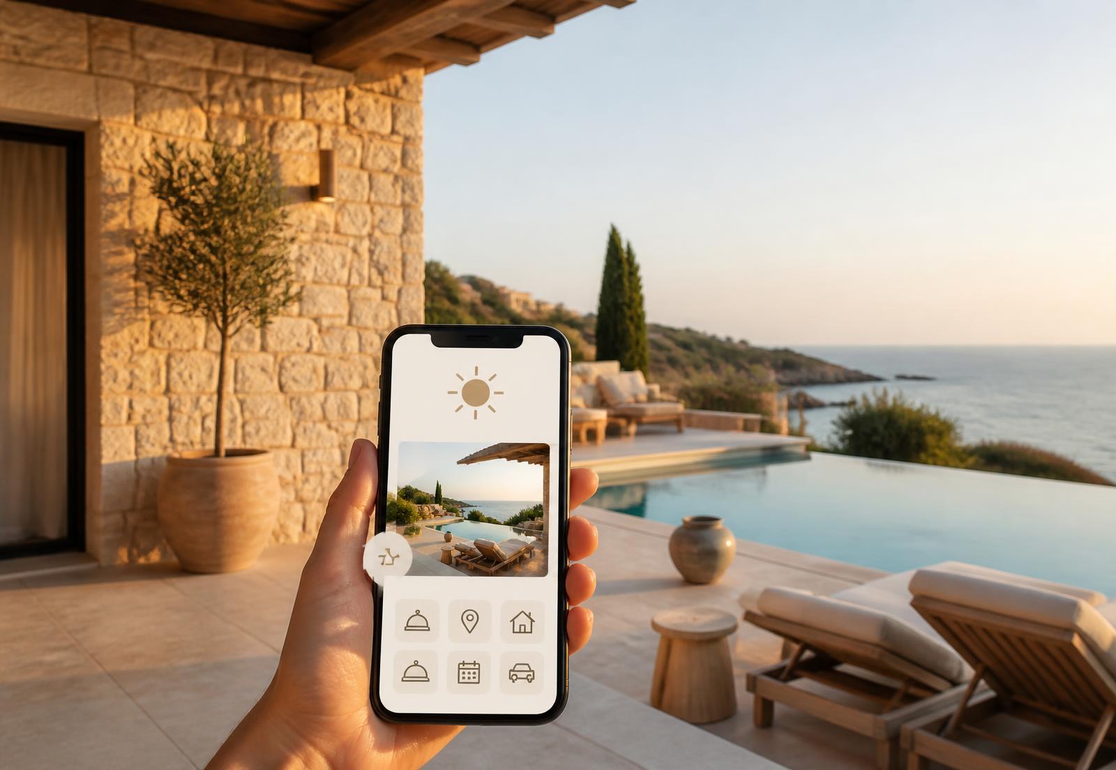 Villa terrace with infinity pool overlooking the sea